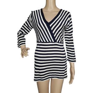 Vintage 90s Knit Avenue Striped Tunic Top Navy Blue White Large NWOT Made in USA
